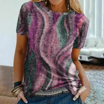 XL-7XL Большие размеры Серия картин 3D Печатная футболка Абстрактная живопись Круглый вырез Женские футболки с коротким рукавом Топ 6XL