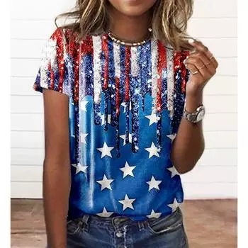 XL-7XL Большие размеры Тематическая серия День независимости 3D Печатные футболки Круглый вырез Женская футболка с коротким рукавом Топ 6XL