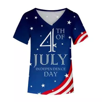 XL-7XL Большие размеры Тематическая серия День независимости Футболки с 3D-принтом Женская футболка с короткими рукавами и V-образным вырезом 6XL