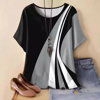 XL-7XL Большой размер Универсальный модный трендовый пуловер с принтом Футболка с короткими рукавами Топ XL