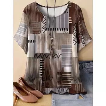 XL-7XL Большой размер Универсальный модный трендовый пуловер с принтом Футболка с короткими рукавами Топ XL