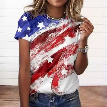 XL-7XL Плюс Размер Футболка с 3D-принтом на тему Дня независимости Женская футболка с круглым вырезом и короткими рукавами 6XL