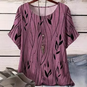 XL-7XL Плюс Размер Женская Персонализированная Футболка С Круглым Вырезом И Печатью XL