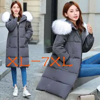 XL-7XL плюс размер женская зимняя куртка Thernal пальто с меховым воротником длинные парки с капюшоном стеганое пуховое пальто XL чёрный