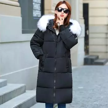 XL-7XL плюс размер женская зимняя куртка Thernal пальто с меховым воротником длинные парки с капюшоном стеганое пуховое пальто XL красный