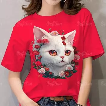 XL-7XL Женская футболка большого размера с круглым вырезом и коротким рукавом с 3D-цифровым принтом XL