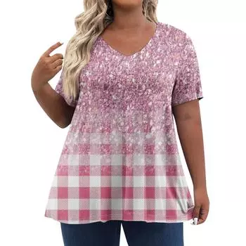 Xl-7XL женские топы больших размеров с короткими рукавами рубашки с V-образным вырезом повседневная одежда одежда с принтом топы 6XL