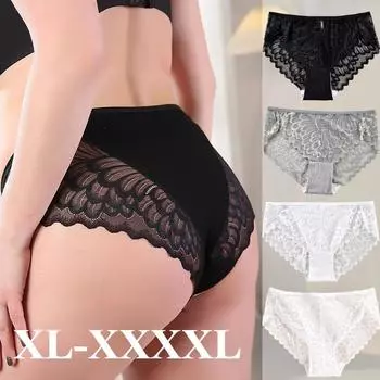 XL-XXXXL Женские трусы Сексуальные кружевные трусики со средней посадкой Трусы с обхватом бедер Нижнее белье больших размеров 2XL(90-110kg) белый