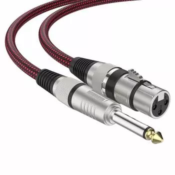 XLR гнездо - кабель TS 1/4 дюйма, 7,6 м (2 куска), Микрофонный кабель UGOMI с нейлоновой оплеткой, микрофонный кабель TS 6,35 мм моно несимметричный (Кабель TS-XLR)