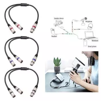Кабель XLR Y-разветвитель XLR «папа» на двойной XLR «мама» Y-разветвитель 3-контактный балансный микрофонный кабель для микрофонов Микшеры Усилители мощности чёрный