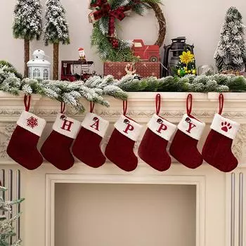 Xmas Gift Letters Christmas Knitting Stocking Alphabet Christmas Socks Red