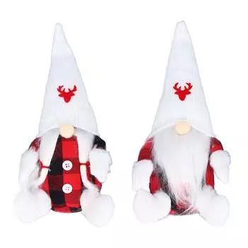 Xmas Gnome Doll Cute Cloth Santa Gnome in Red Black Plaid Clothing Xmas Decoration Type 1