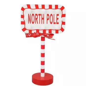 Xmas LED Street Lamp Wooden North Pole Sign Battery Operated Tabletop Night Light for Home Office Ho