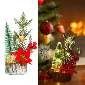 Xmas Mini Artificial Tree Miniature with Light for Craft Decoration Holiday Christmas gifts