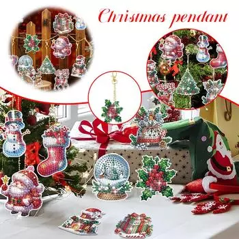 Xmas Theme 5D DIY Dots Pendant Acrylic Rhinestone Diamond Window Pendants For Garden Art Decor V7J0 Christmas pendant-12pcs