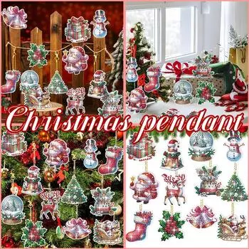 Xmas Theme 5D DIY Dots Pendant Acrylic Rhinestone Diamond Art Window Pendants Window Decor For L0J1 Christmas pendant-12pcs
