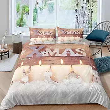 Xmas Theme Comforter Cover Christmas Ornaments Bedding Set for Boys Girls,White Candle Duvet Cover Star Snowflake Quilt Cover EU Single(135x200cm)