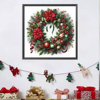 Xmas Wreath 5D DIY Oil Art Painting Partial Special Shaped Drill Handwork Oil Mosaic Embroidery Art for Home Decor Gifts