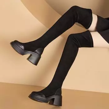 XMWRLW 2023 женские высокие сапоги до бедра осенняя обувь модные женские сапоги на квадратном каблуке женские осенние высокие сапоги нескользящая обувь 35