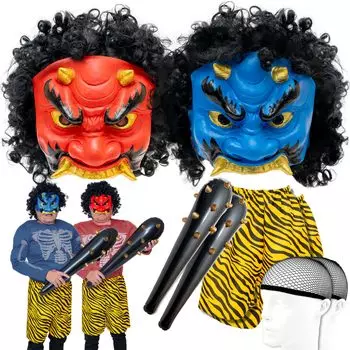XP Design Setsubun Маска для лица Red Blue Hannya и штаны Oni Oni Blue Oni Set Set, Oni, Oni, парик, клуб, (Красный + е)