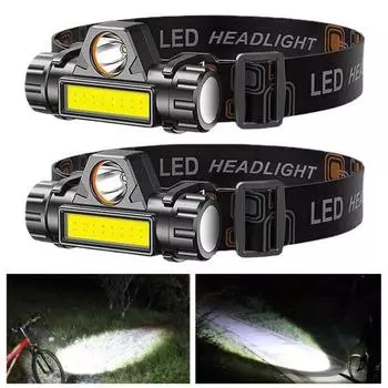 XPE COB Двойной налобный фонарь Источник света Ультра перезаряжаемый налобный фонарь с магнитным всасыванием, длительный срок службы для кемпинга на открытом воздухе чёрный
