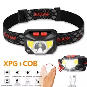 XPG+COB LED Headlamp USB Rechargeable 500LM Head Torch Head Flashlight Waterproof Head Torch Outdoor Camping Fishing Headlight чёрный
