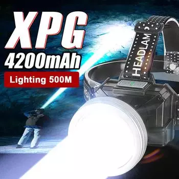 XPG LED супер яркий налобный фонарь, мощный налобный фонарь со встроенным аккумулятором, легкий налобный фонарь для рыбалки и кемпинга built in battery чёрный