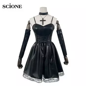 XS ~ 3XL Обновленный костюм для косплея Death Note Misa Amane, сексуальное платье из искусственной кожи + перчатки + чулки + ожерелье, униформа, костюм для косплея XS чёрный