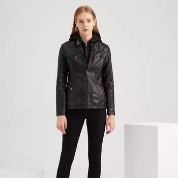 XS-7XL, весенне-осенняя куртка из искусственной кожи, женские куртки с капюшоном, черная тонкая мотоциклетная куртка, женская шляпа, съемные пальто, женские XS абрикосовый