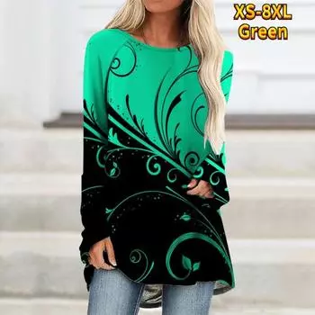 XS-8XL женская осенне-зимняя одежда, женские топы с длинными рукавами, рубашки с 3D принтом, свободные туники, футболки, пуловеры, блузки S