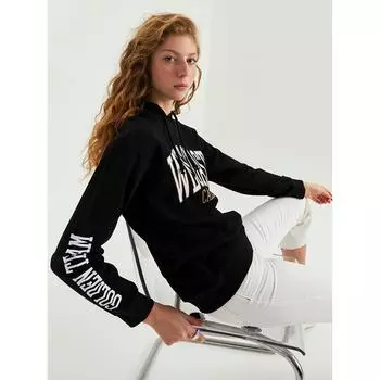 XSIDE Hoodie Women s Letter Printed Long Sleeve Sweatshirt Black