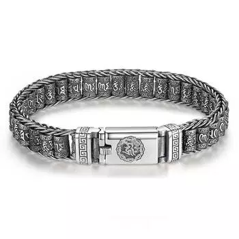 Xsl Jiamei ручной работы творческий браслет Lucky буддийская сутра мужские бусины в стиле ретро шесть слов заклинание персонализированные аксессуары 22CM античный серебряного