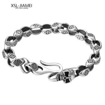 Xsl Jiamei S925 Тайский Серебряный браслет с черепом Domaine Ретро Хип-Хоп Мужчины Женщины Друзья Изящные Ювелирные Изделия Подарок 22CM