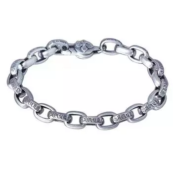 Xsl Jiamei S925 тайский серебряный браслет в стиле ретро для мальчиков Kong Pestle Six-Character Truth Fine Jewelry 20CM