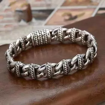 Xsl Jiamei S925 Тайский серебряный браслет в виде свиного носа, мужской модный браслет в европейском и американском стиле в стиле ретро, нейтральные Высокие ювелирные изделия 18cm античный серебряного