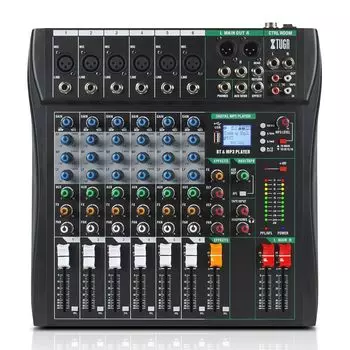 XTUGA CT60 6-канальный аудиомикшер портативный мини-звуковой микшер USB Echo Reverb 48 В фантомное питание Bluetooth PC RCA для эквалайзера цифровые эффекты студийный микшер