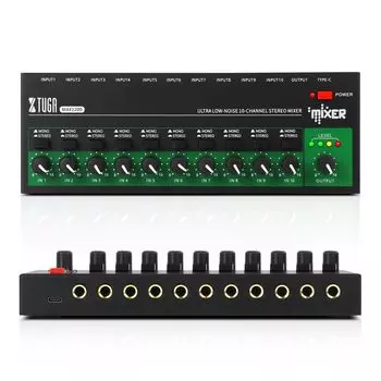 XTUGA MAX 1200 Звуковой микшер Сверхмаленький 10-канальный линейный мини-аудиомикшер с низким уровнем шума и адаптером переменного тока для музыкальных инструментов Микшер, микрофон, гитара,