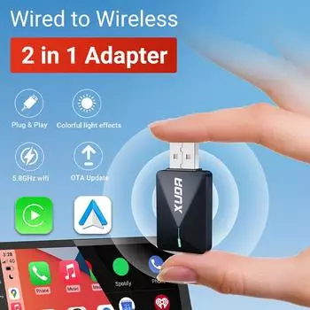 XUDA 2025 НОВЫЙ 2-в-1 проводной беспроводной CarPlay и Android Auto Mini адаптер 5 ГГц WiFi5 Plug and Play модный и портативный