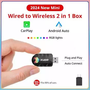 XUDA 2in1 Wireless CarPlay AI Mini Box Android Auto Box Plug&Play Автоматическое подключение Совместимо с 99% автомобилей Для автомобильного радио