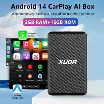 XUDA Android14 Wireless CarPlay и Android Auto 3in1 Новый Smart Ai Box Plug and Play 4 ядра 2 ГБ + 16 ГБ / 4 ГБ + 64 ГБ Стабильная передача данных