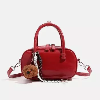 Xuebeini/Summer All-Matching Bag Boston Bowling Bag Handbag All-Match Shoulder Crossbody Bag Red