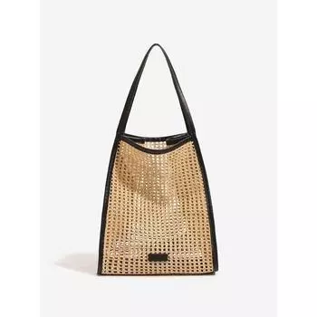 Xuebeini Women s Woven Beach Holiday Tote Bag Casual Large Capacity Cut Out Seaside Bag Fashion Black | 32x18x34cm