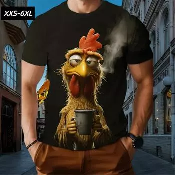 XXS-6XL Большие футболки для мужчин Забавный мультяшный 3D-принт с животными Топы с коротким рукавом Футболки Летняя мужская повседневная одежда Пуловер XXS
