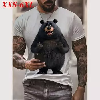 XXS-6XL Большие размеры Летняя мужская футболка с принтом кота Повседневные футболки с коротким рукавом Модная уличная одежда Пуловер Мужская одежда больших размеров XXS