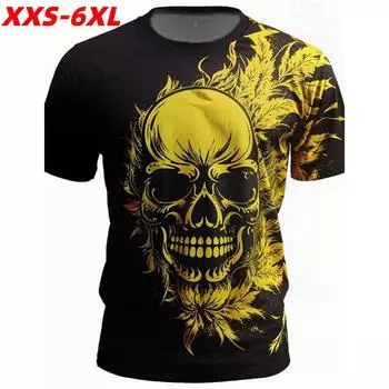 XXS-6XL Большие размеры Мужские футболки Модный принт черепа Harajuku Летний повседневный свитер с круглым вырезом Большие топы Футболки Мужская одежда XXS