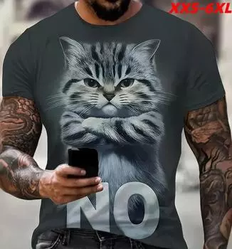 XXS-6XL Большие размеры Мужские футболки Забавный 3D-принт с изображением кота Мужчины Женщины Топы с коротким рукавом Футболки Большие размеры Уличная одежда Повседневная мужская одежда XXS