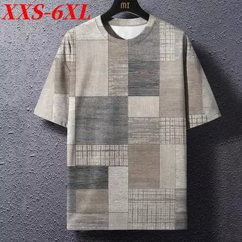 XXS-6XL Большие размеры Ретро Мужская футболка Клетчатые принты Футболки Летние футболки с коротким рукавом и круглым вырезом Большие топы Мужская модная одежда XXS