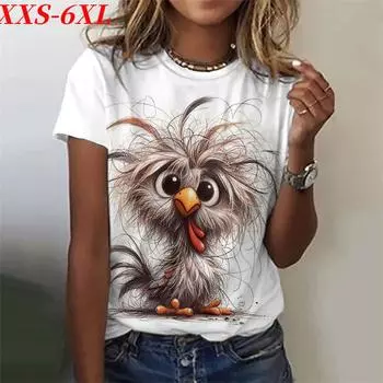 XXS-6XL Футболка больших размеров для женщин с милым рисунком животных, топы с короткими рукавами, летние повседневные модные футболки с круглым вырезом, футболки больших размеров XXS
