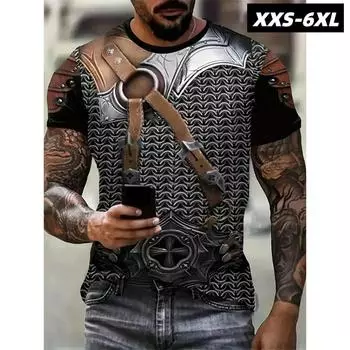 XXS-6XL футболка больших размеров для мужской одежды с 3D-принтом и рисунком брони, круглым вырезом, короткими рукавами, футболки для мужчин, винтажная футболка для косплея XXS
