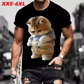 XXS-6XL Футболка размера плюс для мужчин Fat Cat Graphic Футболки Уличная мода Топы с коротким рукавом Футболки Мужские повседневные Oversiezd Одежда XXS